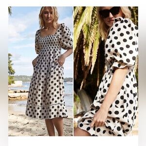 Valiante Bondi Beach Edwina Polka Dot Cotton Gauze Midi Dress Size XS